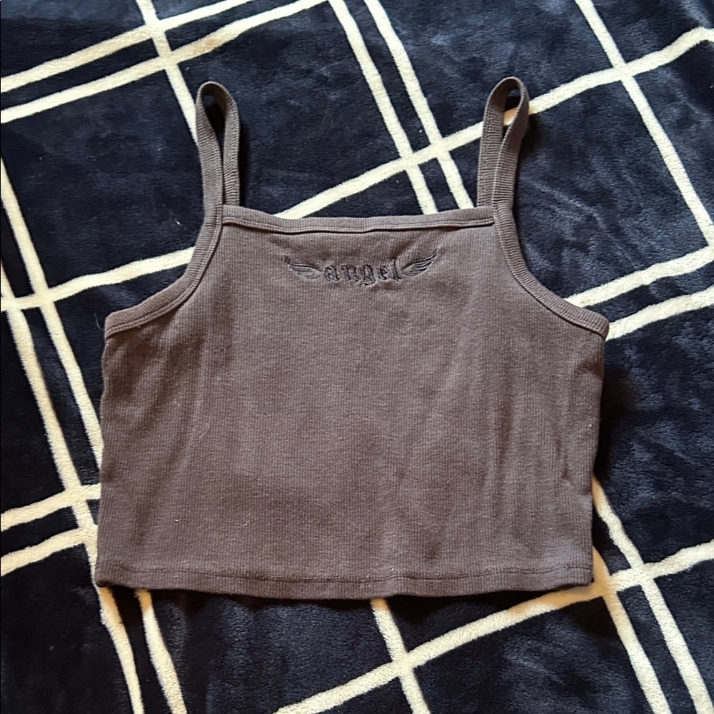 Garage Chocolate Brown Ribbed Cropped Tank